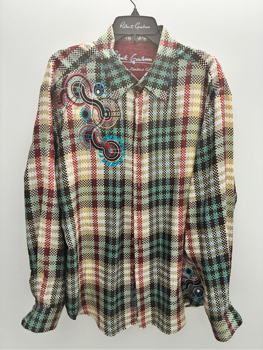 Robert Graham CHARLATAN Plaid Button-Up Shirt in Teal, Burgundy & Cream